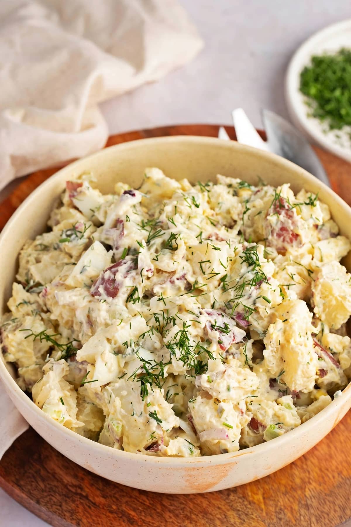 Homemade Red Potato Salad with Dill in a Bowl