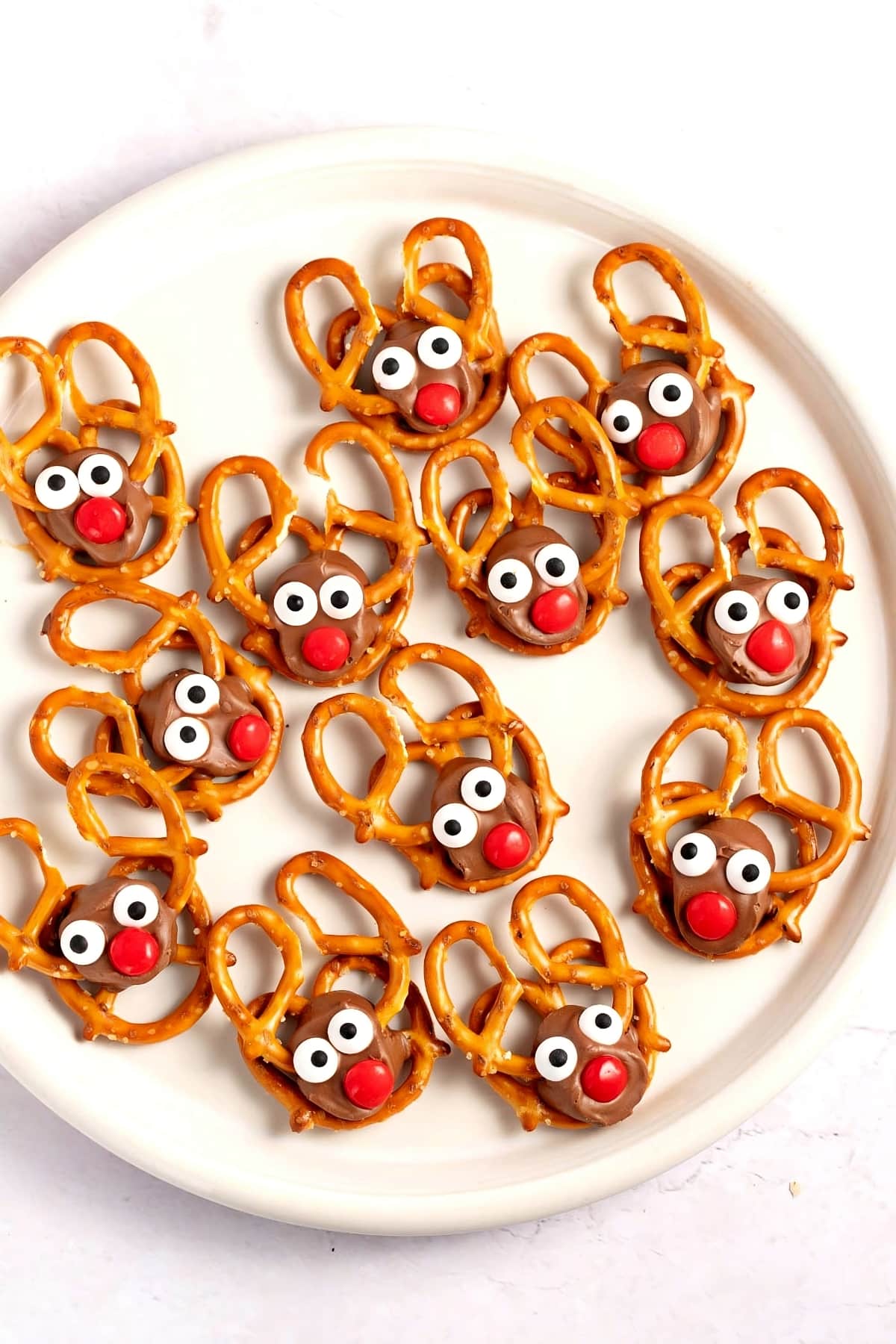 Homemade Reindeer Pretzels with ROLO Chocolates, Eye Candies, and Red Candy Noses