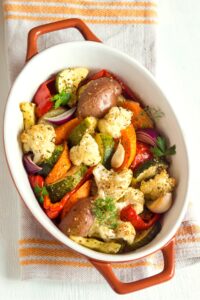 Homemade Roasted Vegetables: Cauliflower, Zucchini, Carrots, Potatoes and Onions