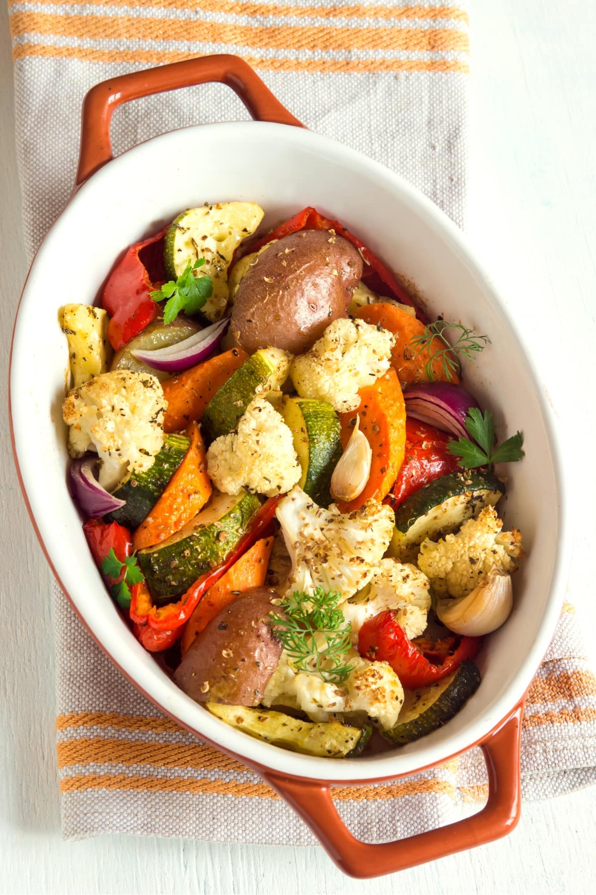 Homemade Roasted Vegetables: Cauliflower, Zucchini, Carrots, Potatoes and Onions