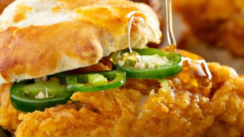 Homemade Breakfast Sandwiches with Fried Chicken and Jalapeno