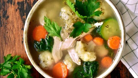 Homemade Chicken Vegetable Soup with Carrots and Cauliflower