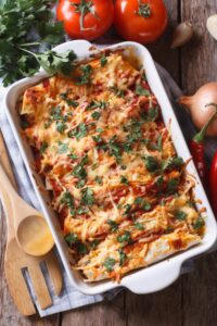Homemade Mexican Enchilada Casserole with Tomatoes and Herbs