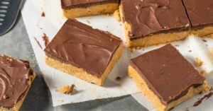 Sweet Sliced Reese's Bars on a Parchment Paper
