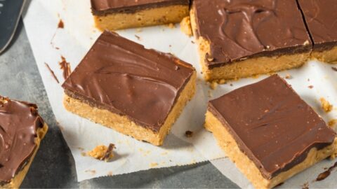 Sweet Sliced Reese's Bars on a Parchment Paper