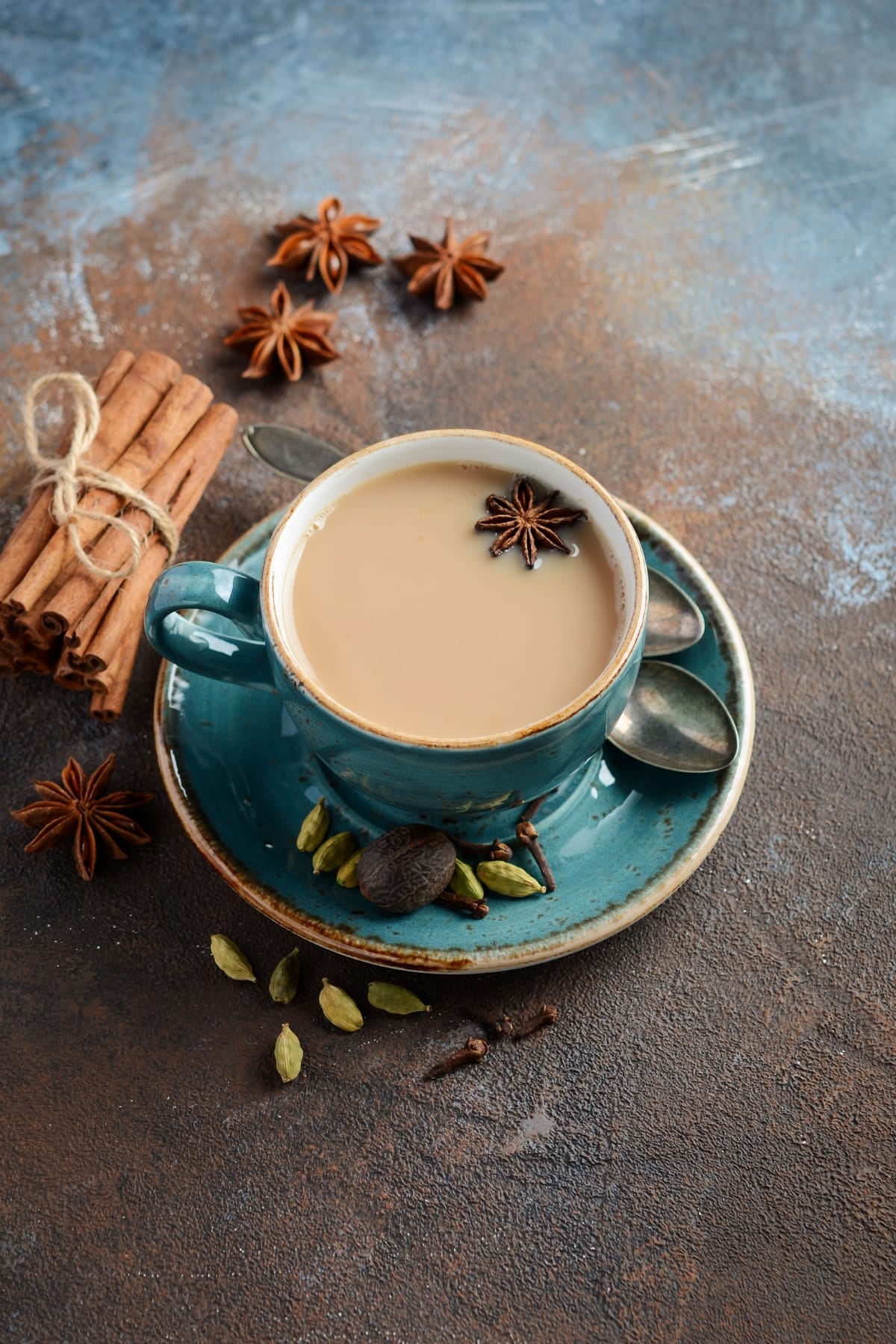 Hot Chai Tea with Cinnamon in a Blue Cup