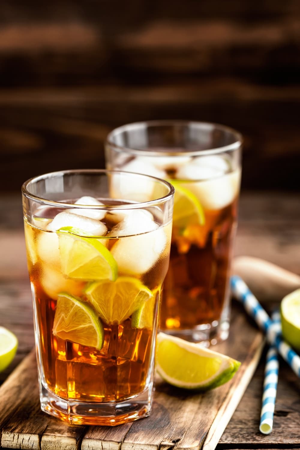 Two Glasses of Long Island Iced Tea With Ice Cubes