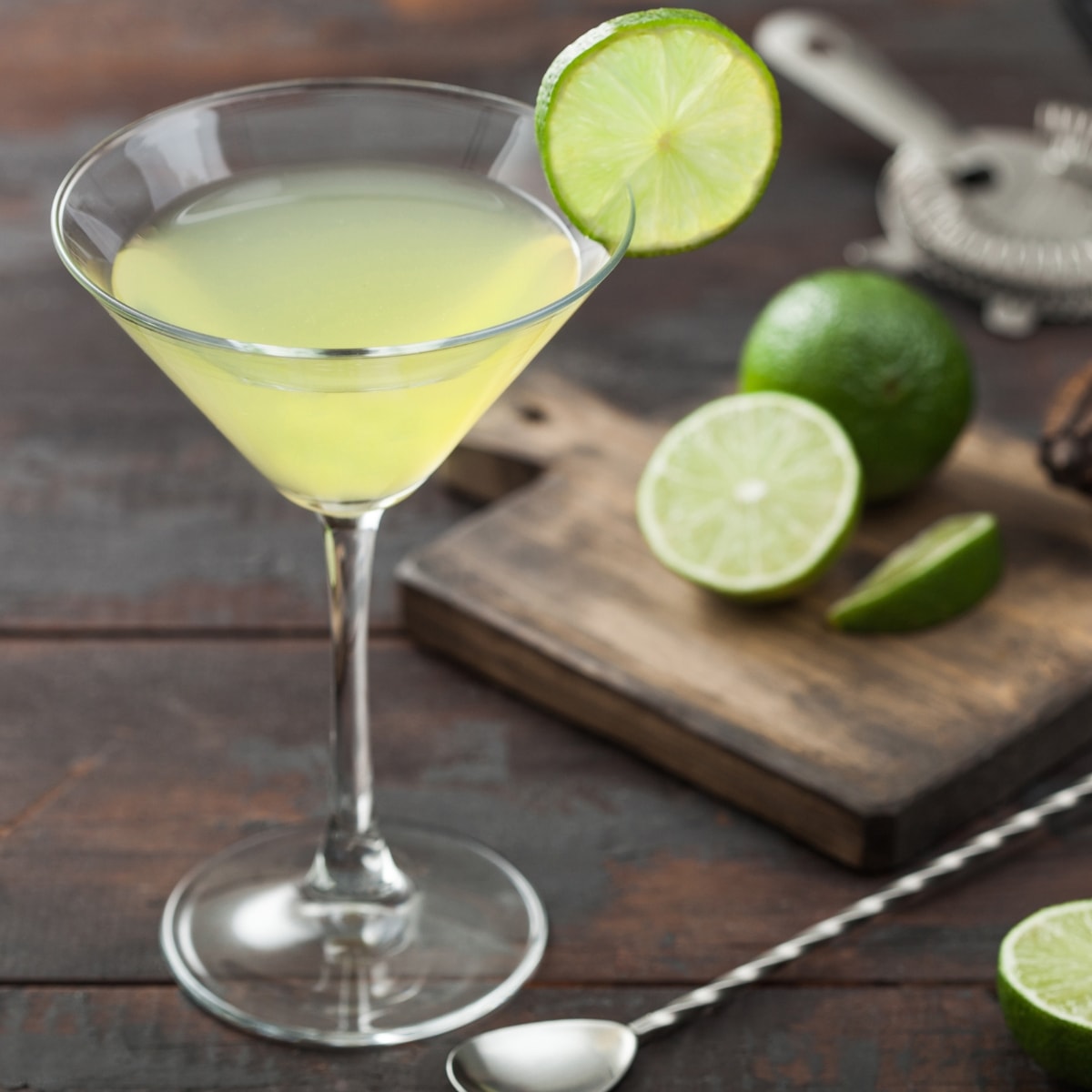 Key Lime Martini Garnished With Slice of Lime