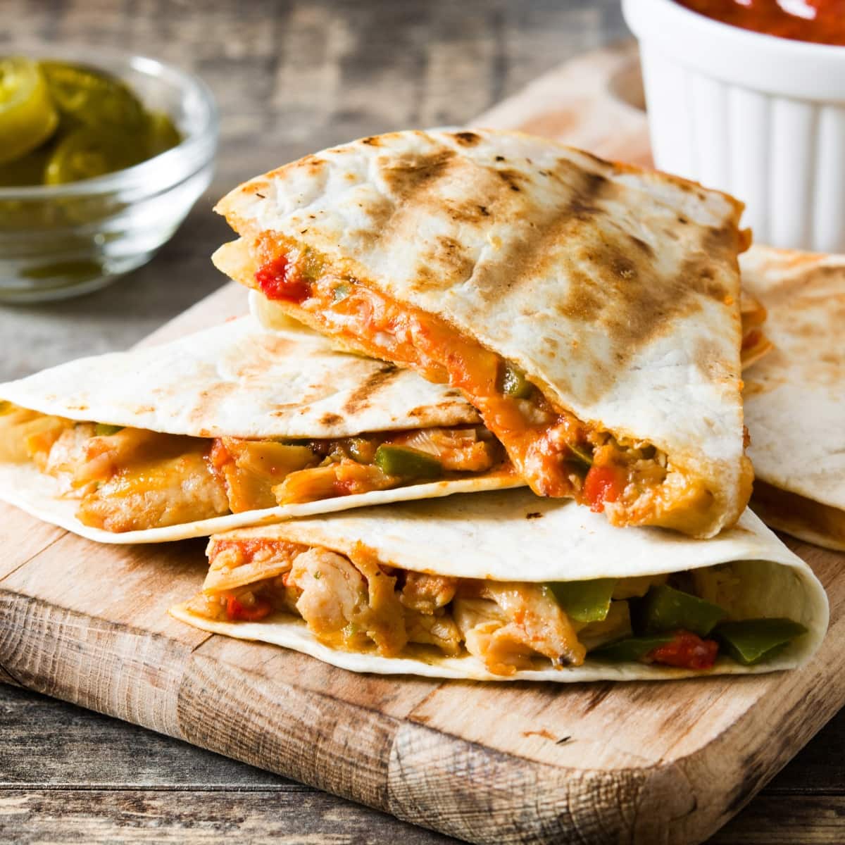 Mexican Quesadillas with Cheese, Peppers and Chicken