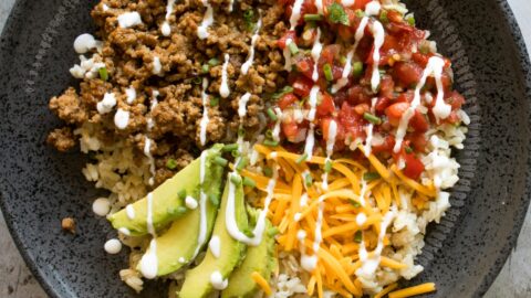 Mexican Taco Salad with Ground Beef, Avocado, Salsa and Cheese