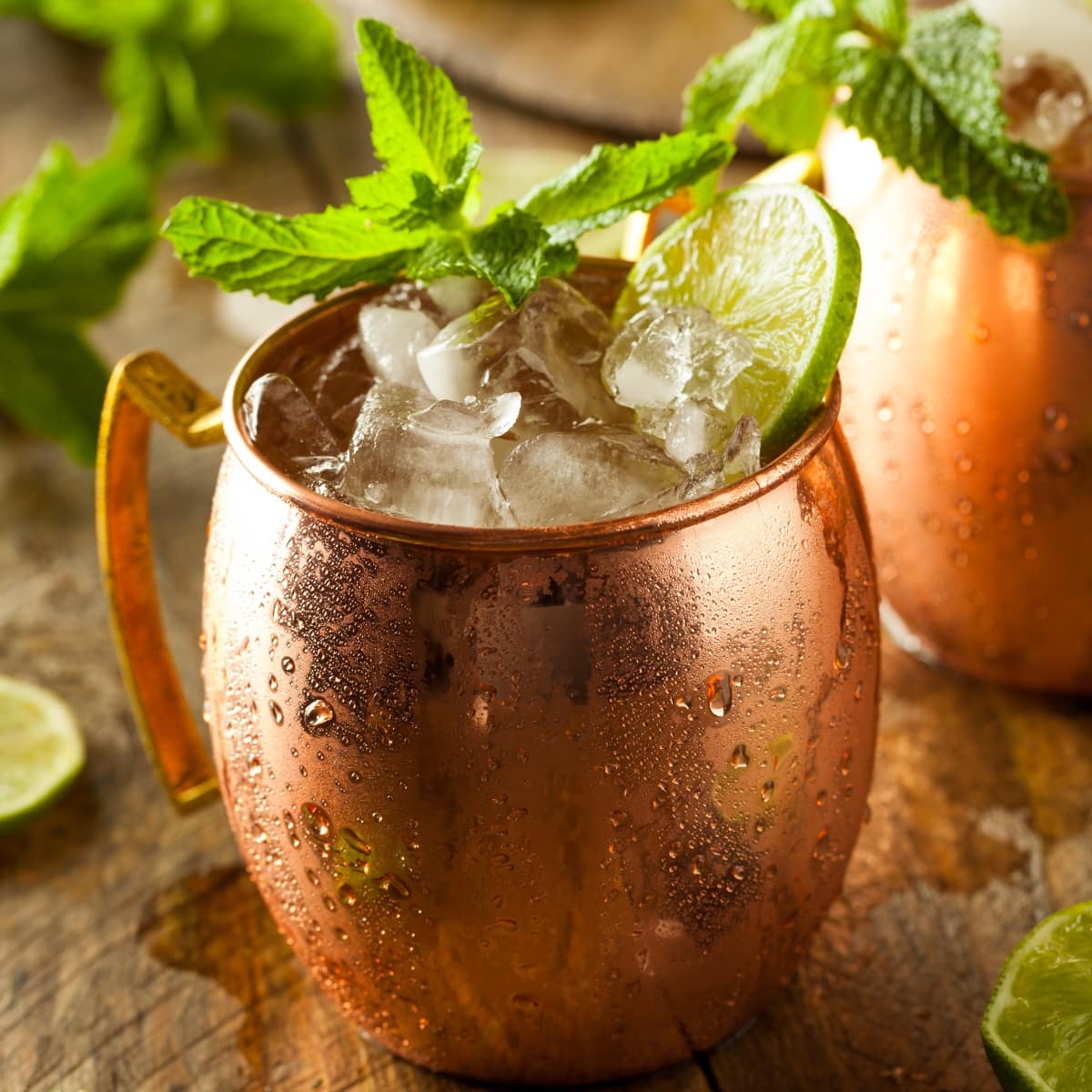 Cold Moscow Mule on a Copper Mug
