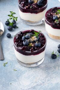 No-Bake Blueberry Cheesecake with Graham Crackers and Fresh Fruits