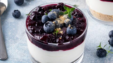 No-Bake Blueberry Cheesecake with Graham Crackers and Fresh Fruits