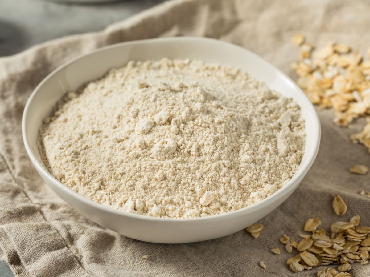 Raw Organic White Oat Flour in a Bowl