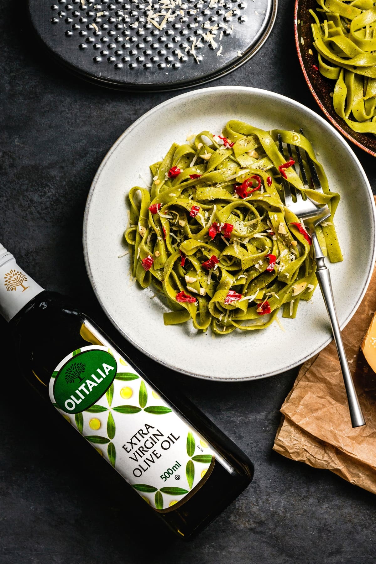 Pesto Pasta with Extra-Virgin Oil in a Bottle