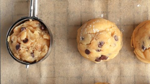 Raw Cookie Dough With Chocolate Chips on a Parchment Paper