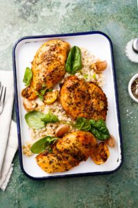 Roasted Chicken Breast with Lemon, Garlic and Spinach
