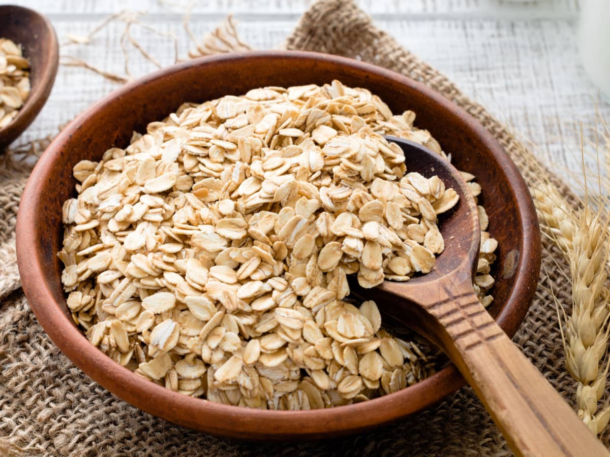 Rolled Oats in a Wooden Bowl