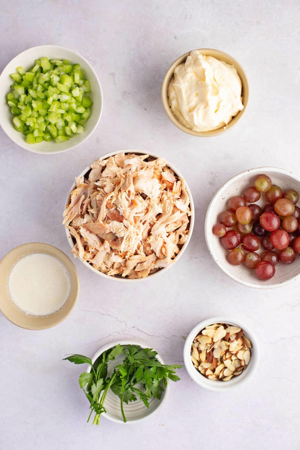 Rotisserie Chicken Ingredients - Celery, Grapes, Almonds, Parsley, Salt and Mayo