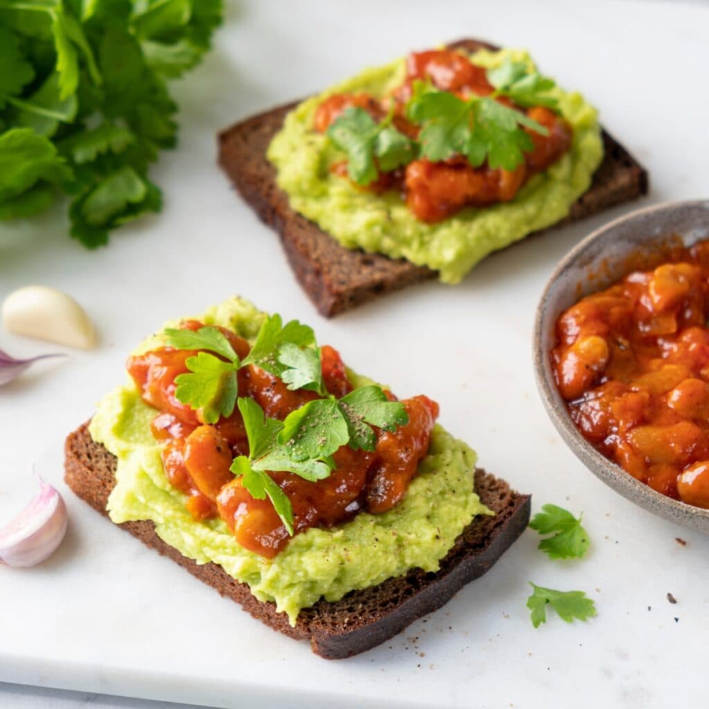 Rye Bread Avocado Toast with Baked Beans