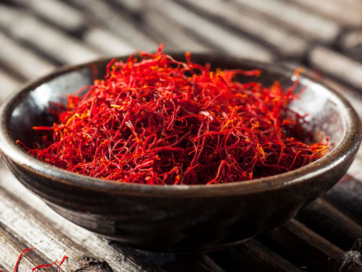 Raw Organic Red Saffron Spice in a Bowl