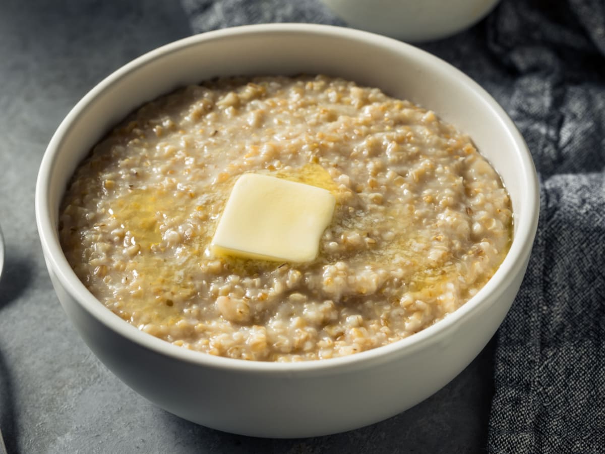 Homemade Creamy Scottish Oatmeal with a Pad of Butter