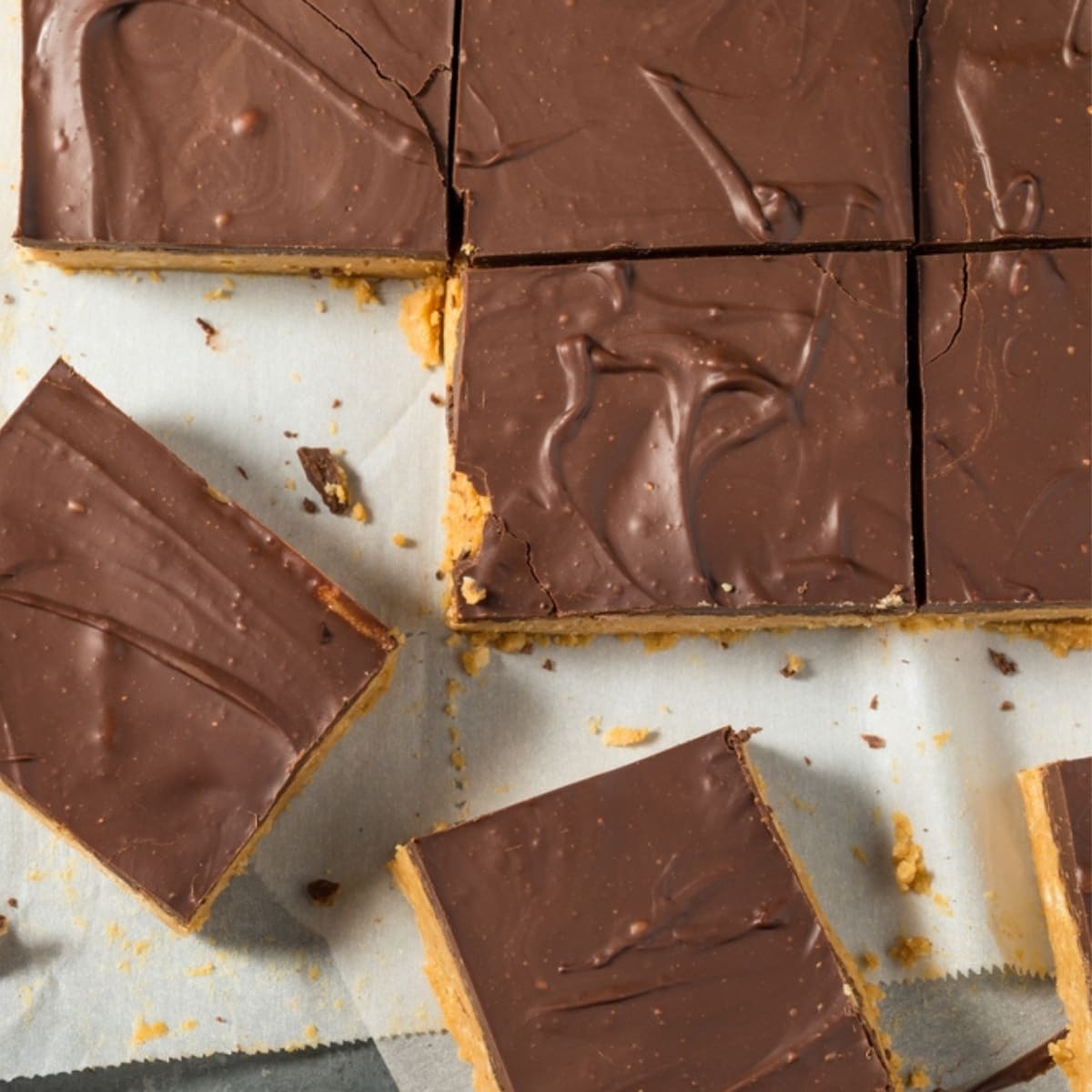 Sliced Reese's Bars on a Parchment Paper