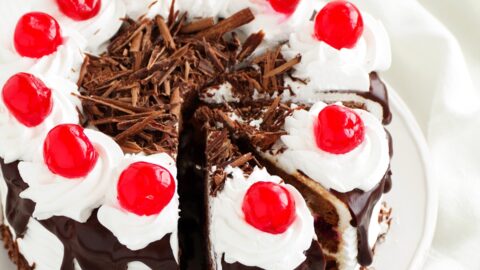 Sweet Homemade Black Forest Cake with Fresh Cherries