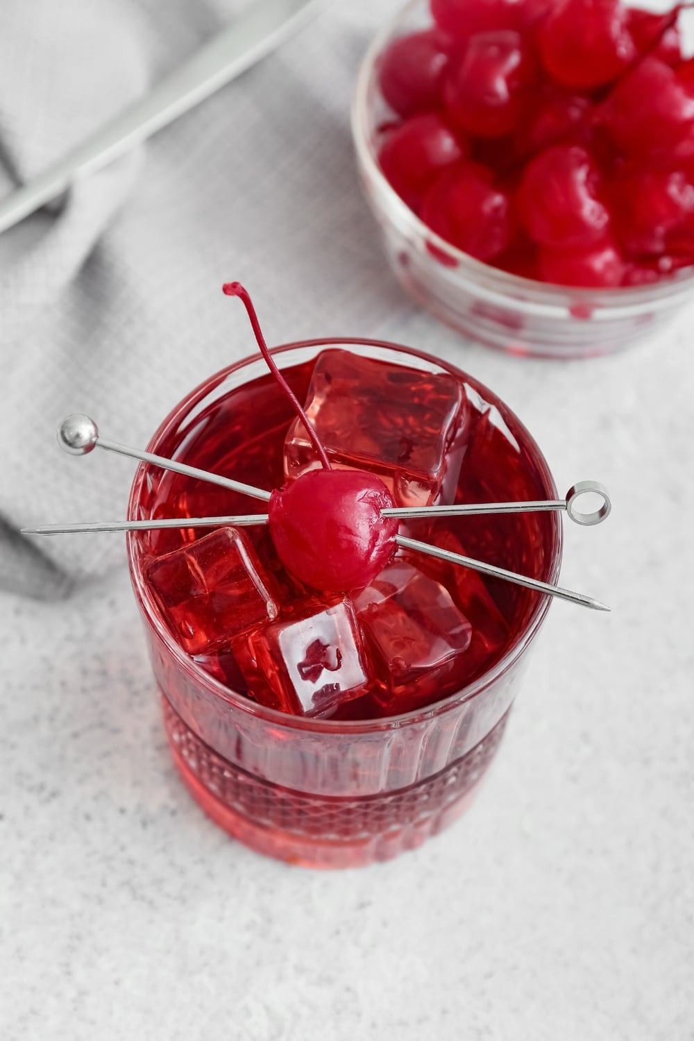 Top View of Manhattan Cocktail with Cherry