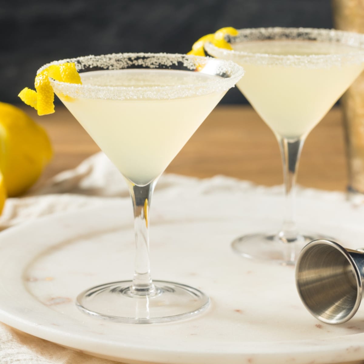 Salted Rim Glasses of Boozy Lemon Drop Martini
