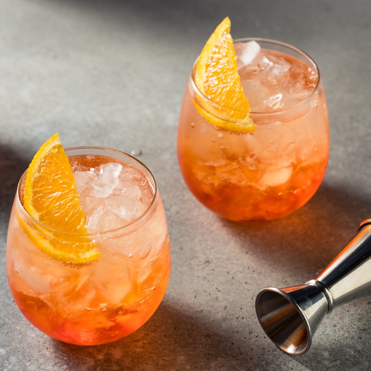 Two Glasses of Iced and Boozy Aperol Spritz
