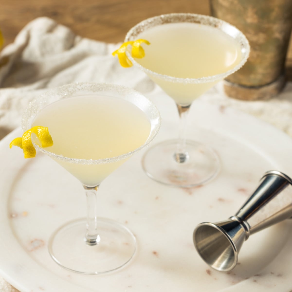 Two Salted Rim Glasses of Lemon Martini Drop