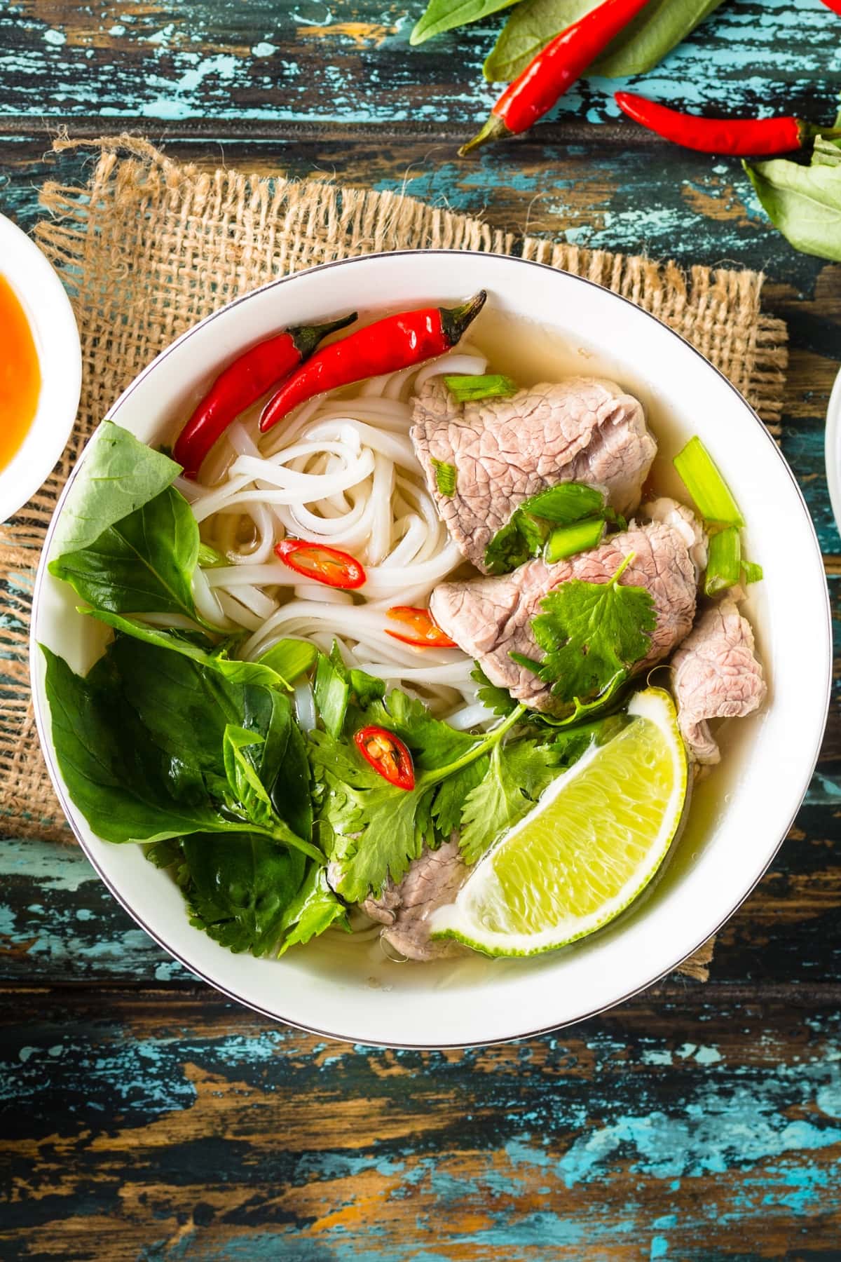 Vietnamese Pho Soup with Noodles, Beef and Vegetables