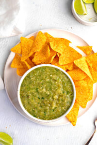 A Bowl of Salsa Verde with Chips