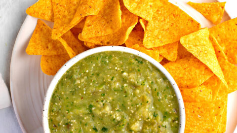 A Bowl of Salsa Verde with Chips