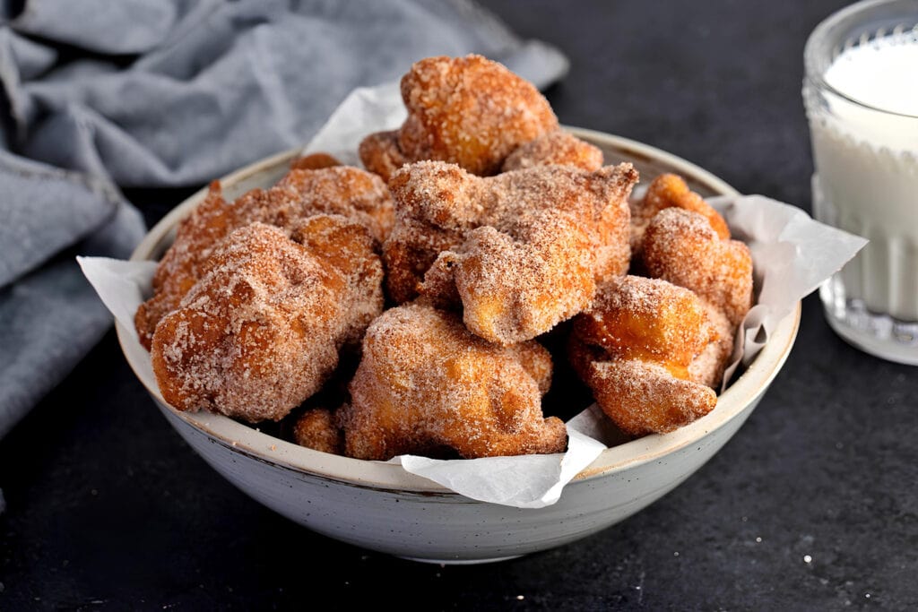 Apple Fritters Served with a Glass of Milk