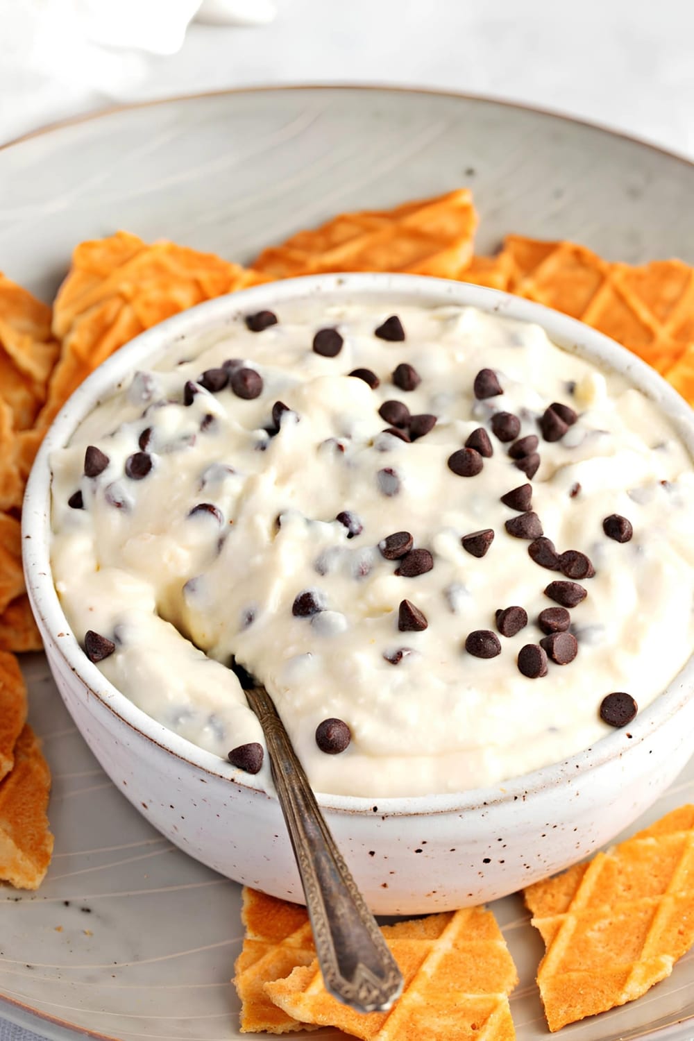 Bowl of Cannoli Dip with Chocolate Chips on Top