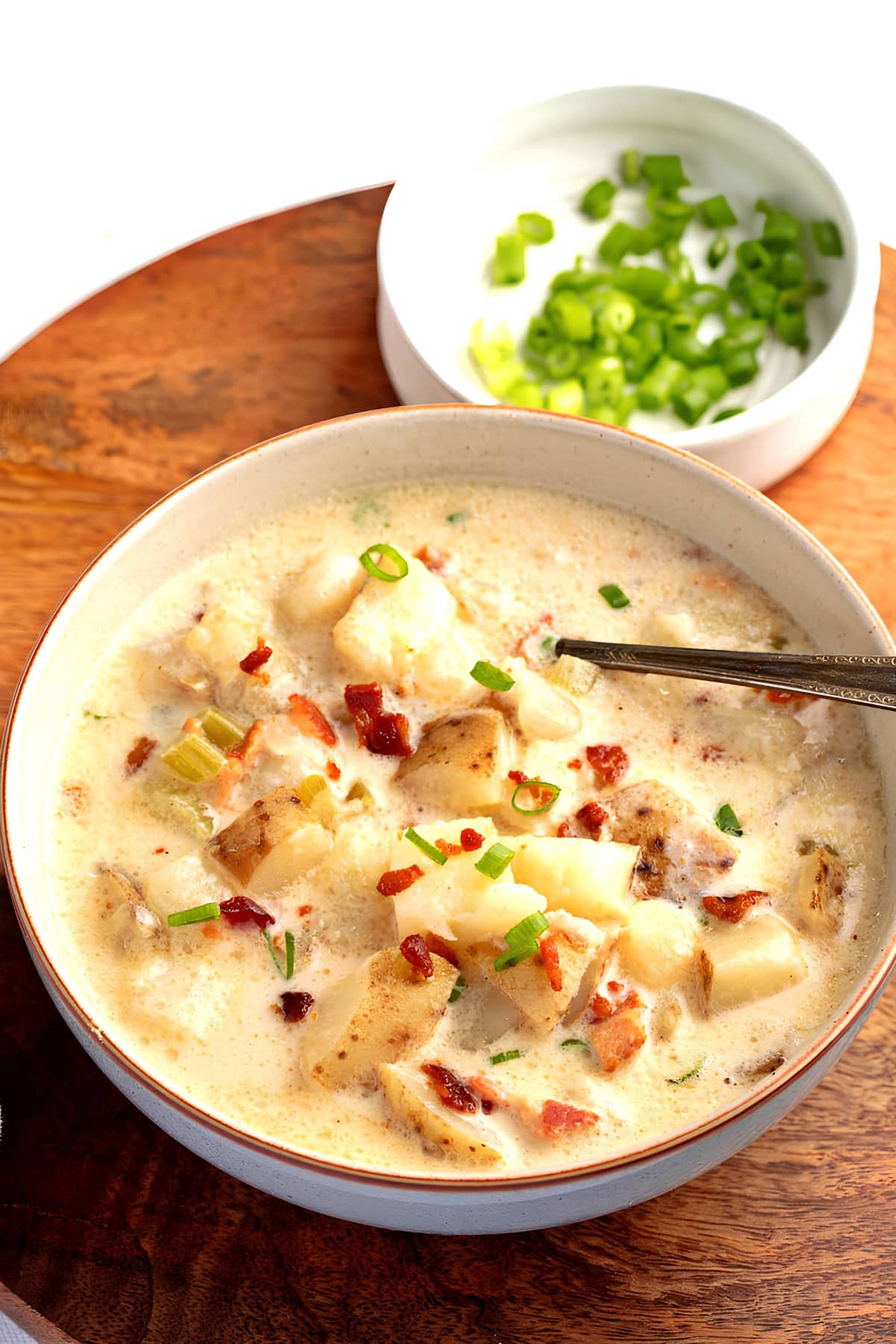 Bowl of Homemade Irish Potato Soup with Bacon and Green Onions