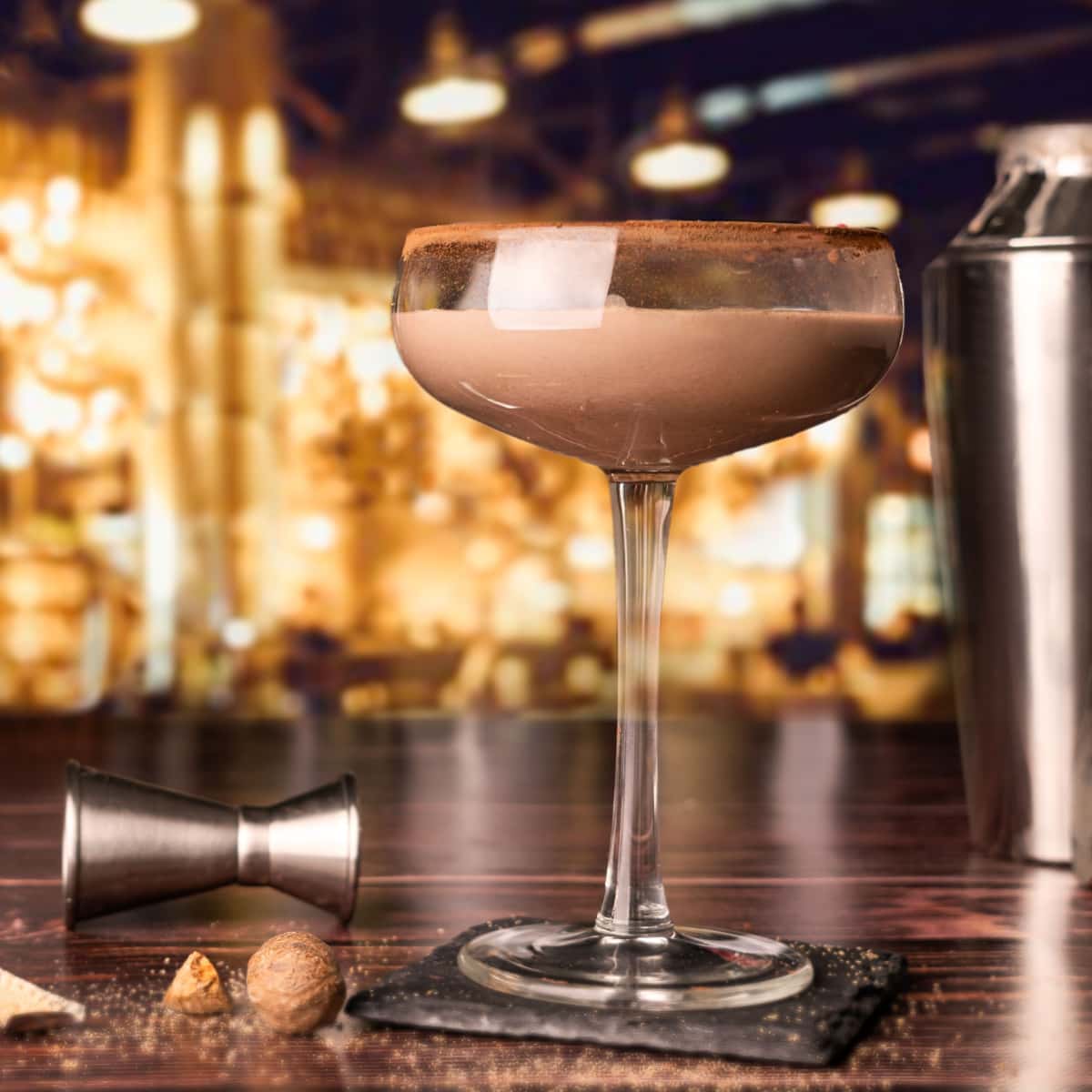Brandy Alexander and Nutmeg on a Wooden Table