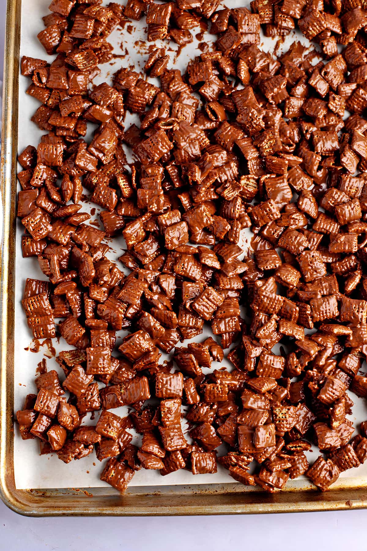 Cereals Covered with Peanut Butter on a Baking Sheet