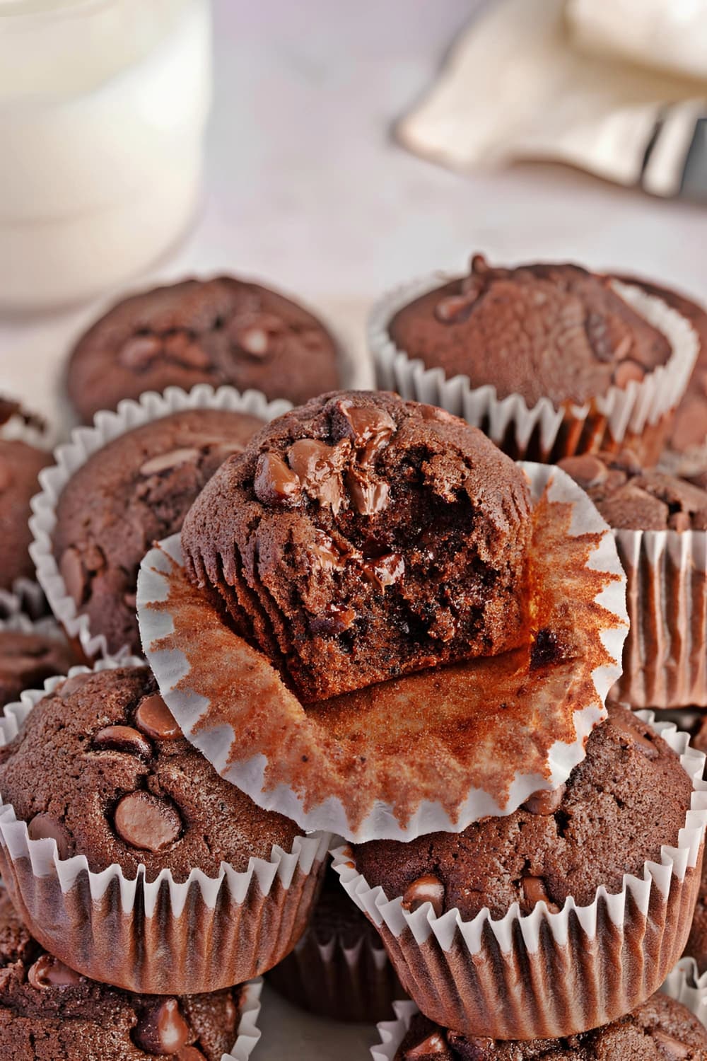Chewy Chocolate Muffins on a Table
