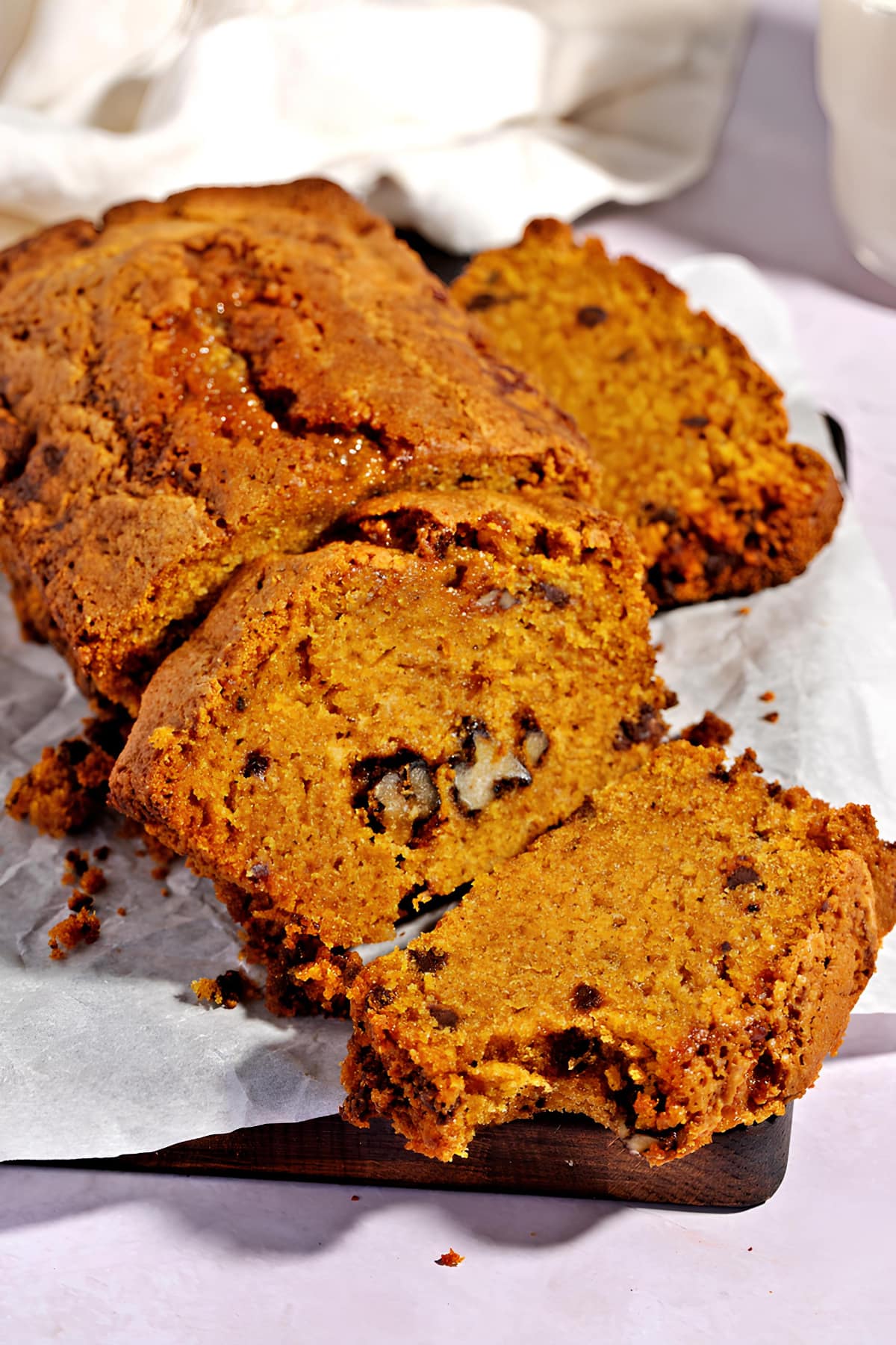 Chocolate Chip Pumpkin Bread Loaf in a Parchment Paper