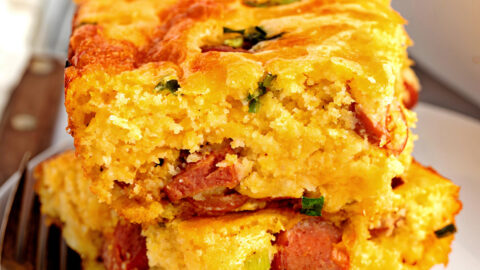 Corn Dog Casserole with Green Onions Stacked