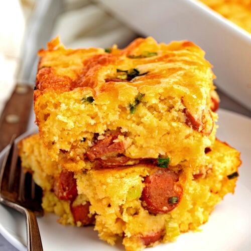 Corn Dog Casserole with Green Onions Stacked