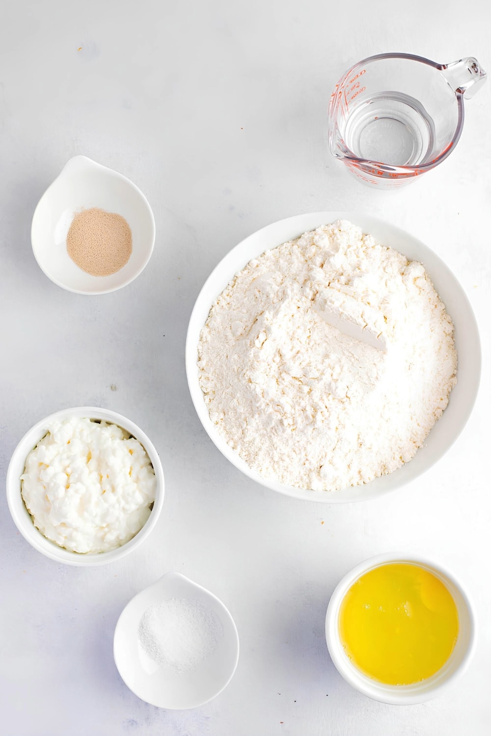 Cottage Cheese Bread Ingredients on a White Surface