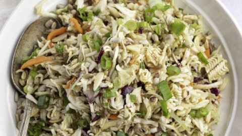 Coleslaw mixed with raw ramen.