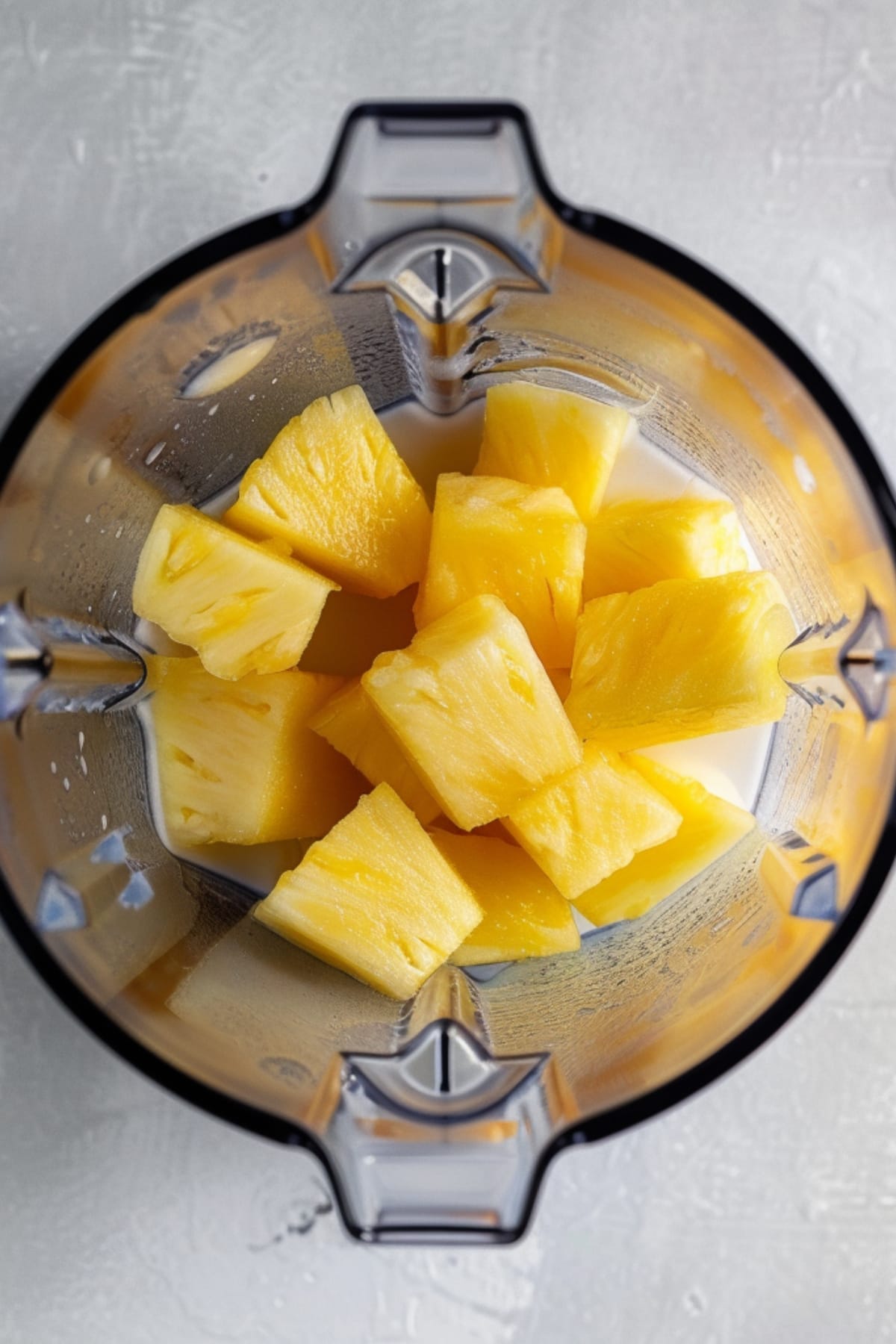Frozen Pineapple Chunks in a Blender, Overhead view