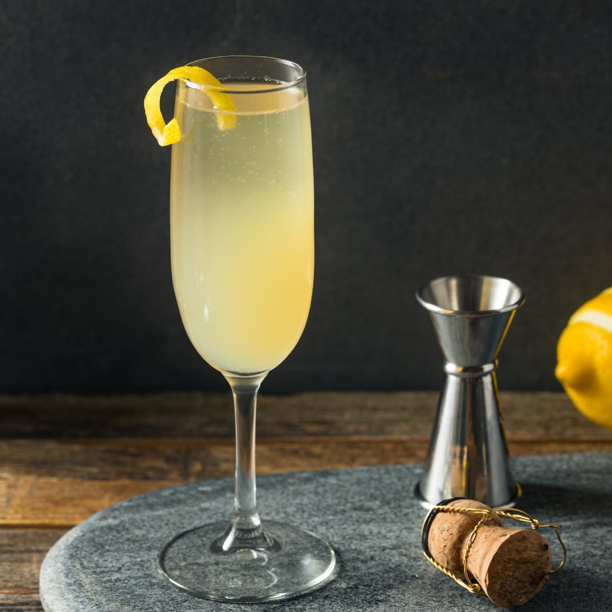 A Glass of Refreshing French 75 Cocktail