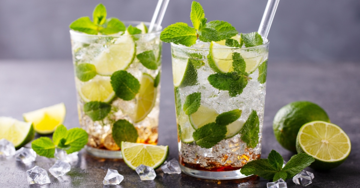Cold Mojito in Glasses with Lime and Ice