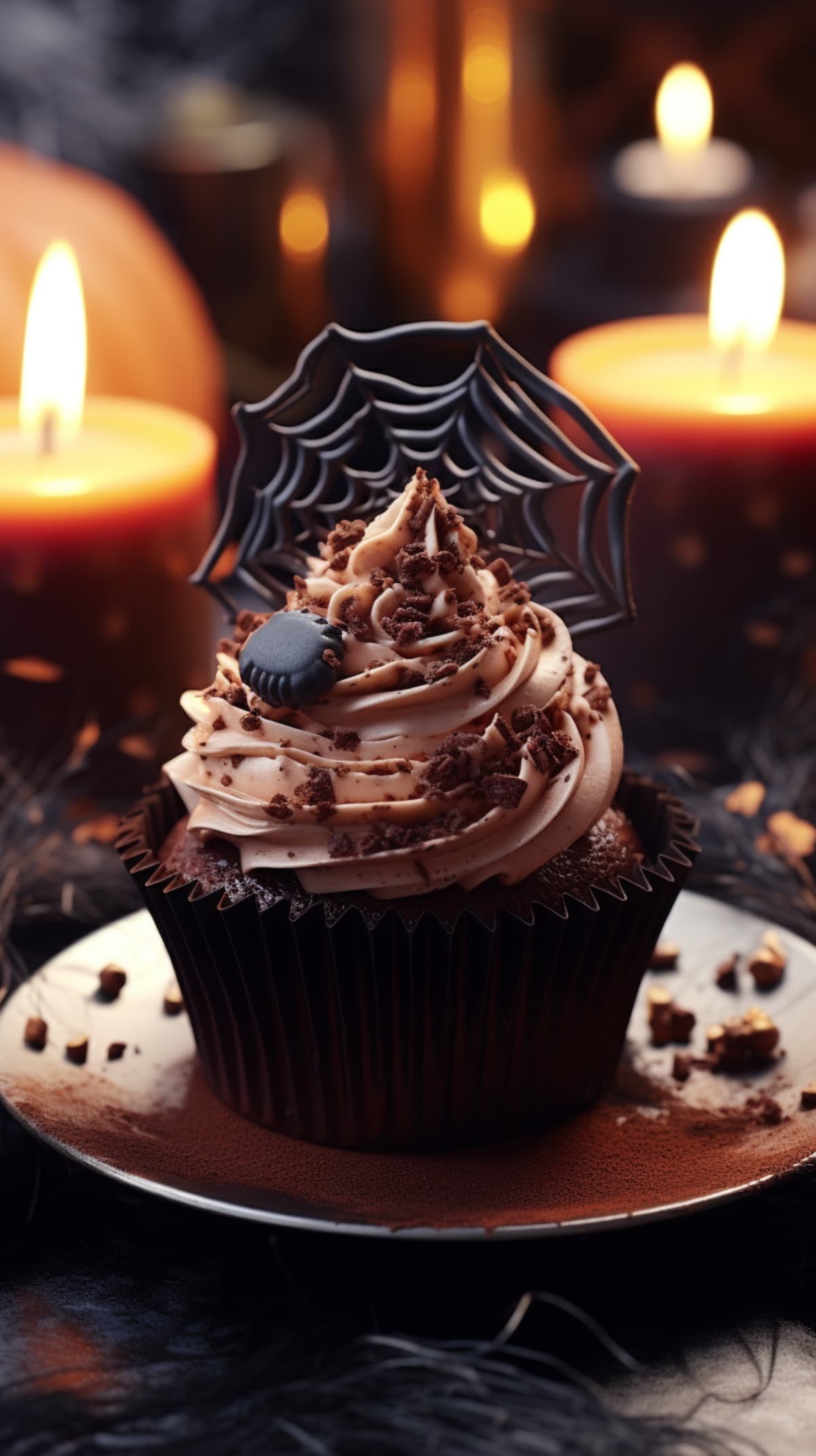 Halloween Cupcake with chocolate spider web